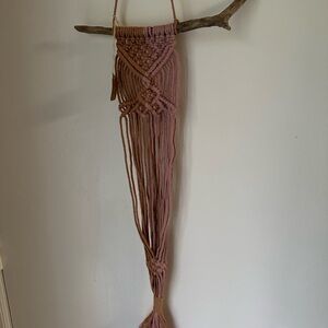 Handmade Macrame Plant Wall Hanging in Pink and Brown